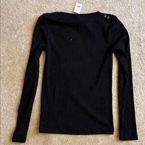 LOFT Black Ribbed Long Sleeve Tee
